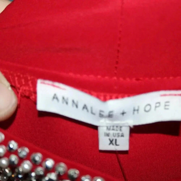 ANNALEE + HOPE Made in the USA Swing Dress Pearl Mock Neck Sleeveless Red XL - Picture 13 of 15